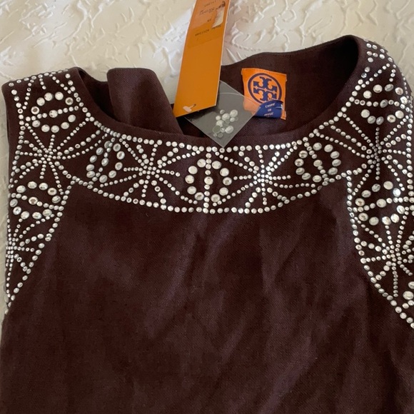 NWT TORY BURCH linen and crystal top STUNNING 10 design front and back shirt NEW - Picture 9 of 9